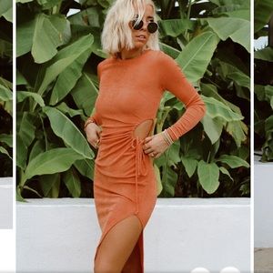 12th Tribe AFTERGOLD ORANGE CUTOUT MIDI DRESS Med NWOT